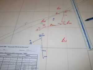 day one dive one, our actual search areas and track, MIR 1 in blue and MIR 2 in red
