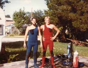 1977 Don Davidson and I  after diving hospital hole in the Weeki Wache river