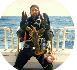 1985 with 11 pound lobster from wreck of the Durley Chine aboard the Seeker