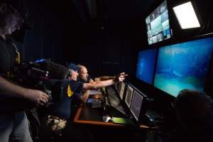 Ballard and Kohler in the control van looking at live video feed from the U-166