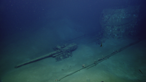 U-166 a ghostly image of the forward deck gun and conning tower