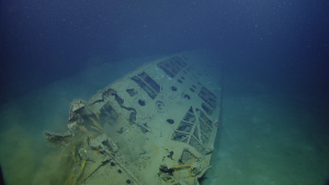 U-166 broken bow section almost 300 yards away from the main hull.