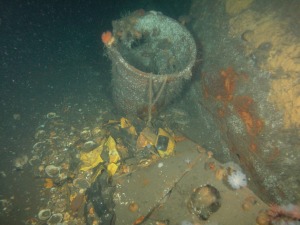 U869 Water tight deck cannister with remains of a rubber life raft.