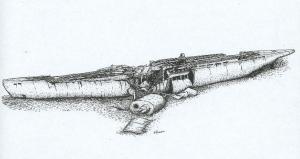 U869 redering of how the wreck looked in 1991 by Dan Crowell